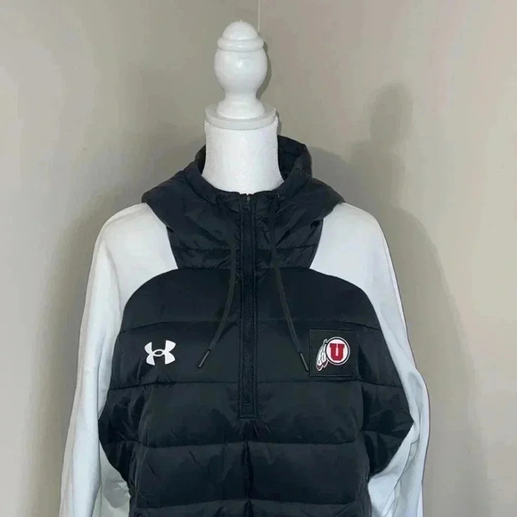 Men's Under Armour Utah Utes Hybrid Half-Zip Jacket - Black/White​​ - Picture 2 of 16